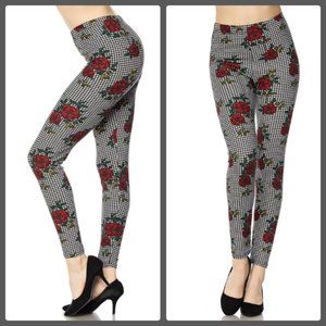 New Red ROSE Houndstooth print soft leggings